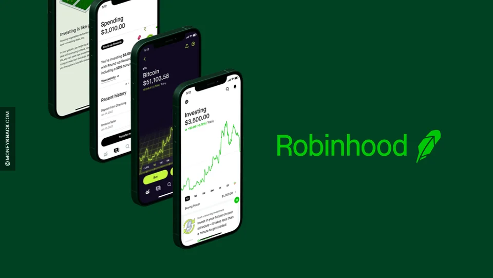 A smartphone with Robinhood Commission-Free Investing App